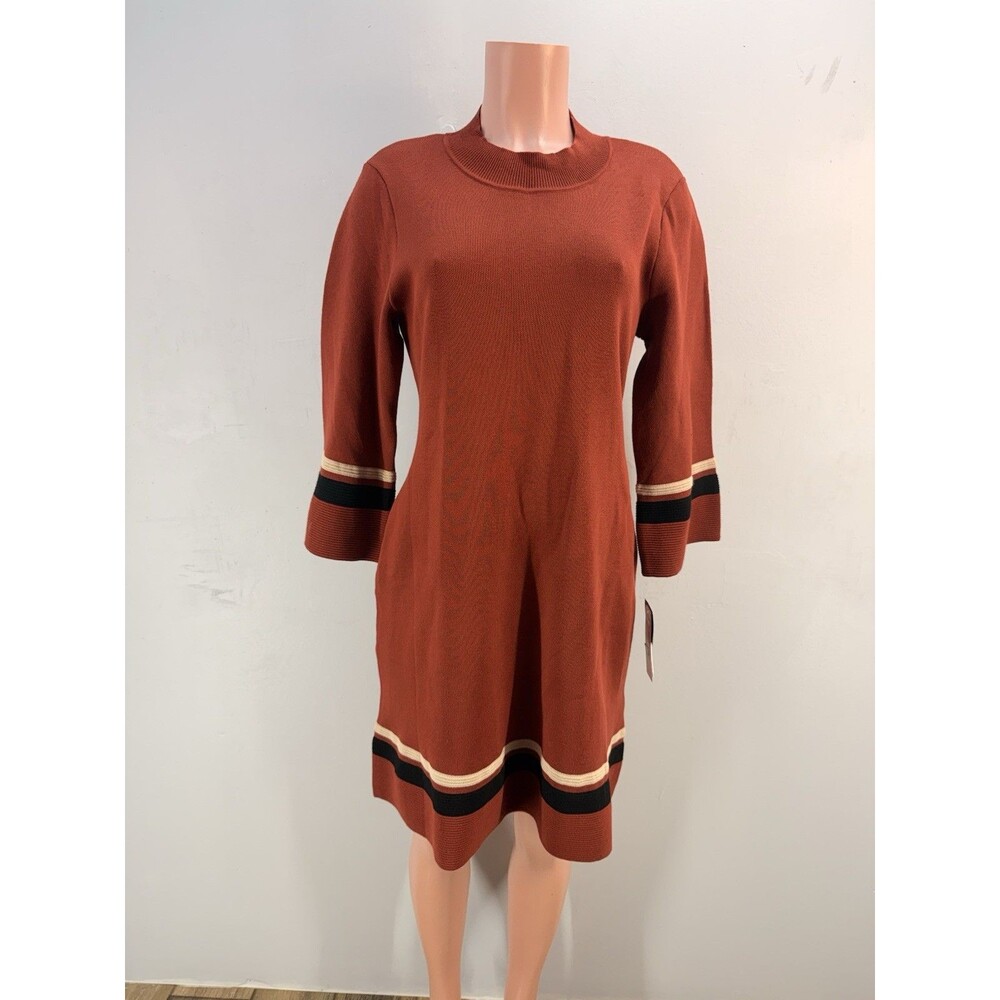 NWT Women Sandra Darren Black White Knit Sweater Dress Sz XL - Picture 2 of 15